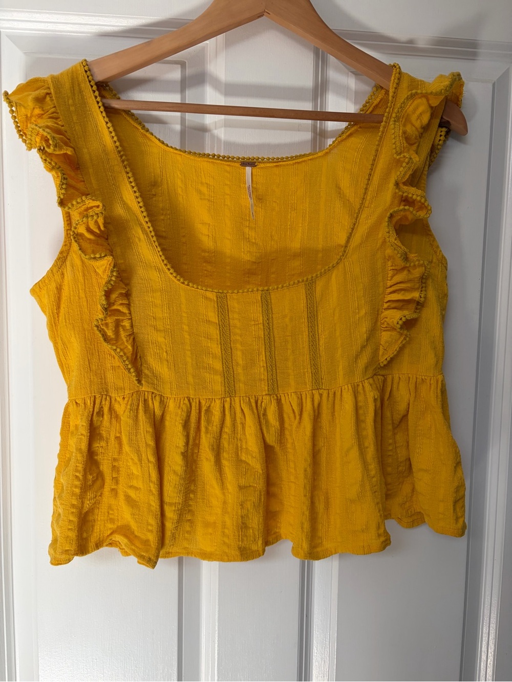Free People Mustard Yellow Ruffle Peplum Top Size Small Boho Cotton